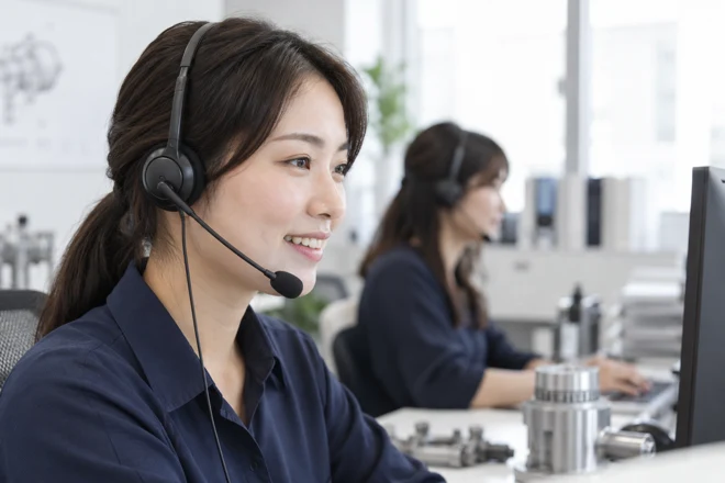 A customer support specialist wearing a headset